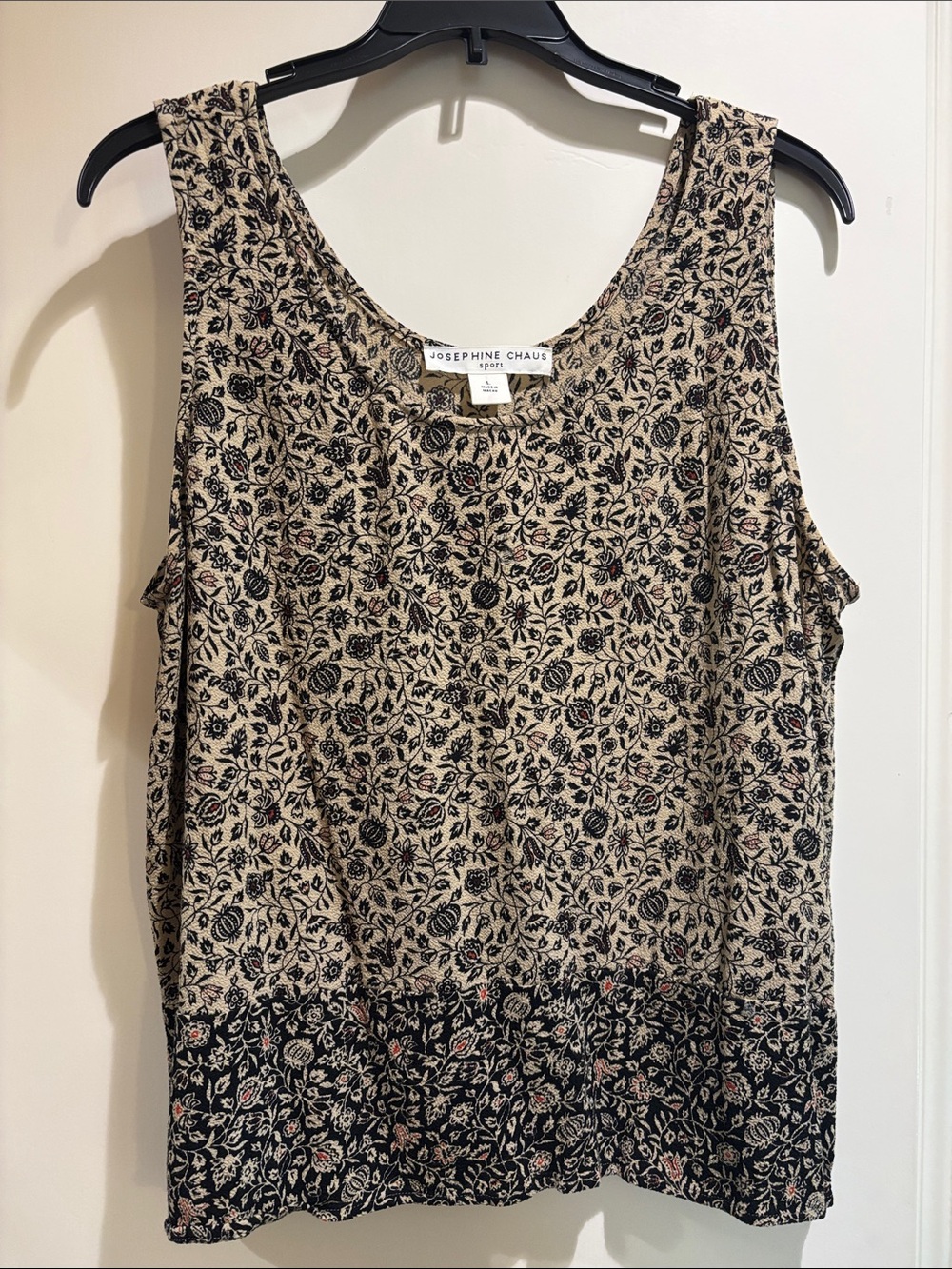 Josephine Chaus Beige and Black Floral Tank Top with Border